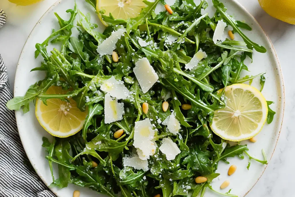 Bright lemon arugula salad with Parmesan and pine nuts