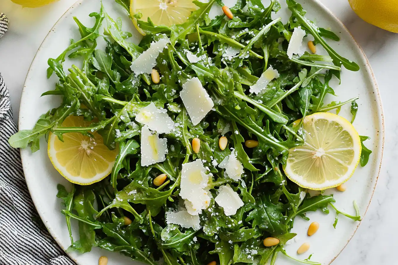 Bright lemon arugula salad with Parmesan and pine nuts