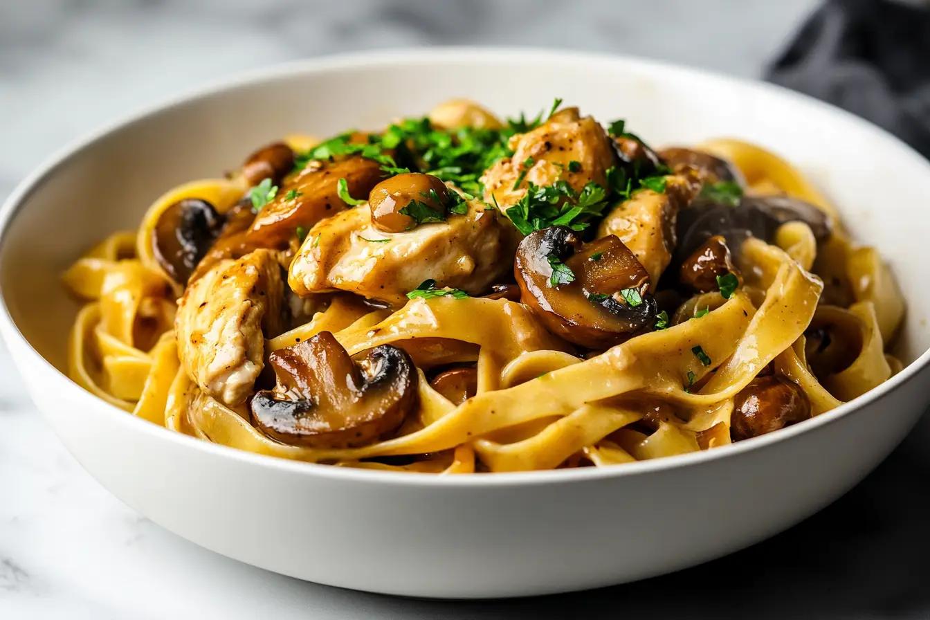 Restaurant-style Chicken Marsala Fettuccine recipe