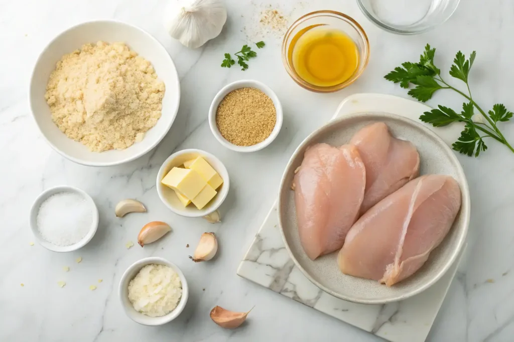 Flat Lay Of Raw Chicken Breasts Panko Crumbs Hon