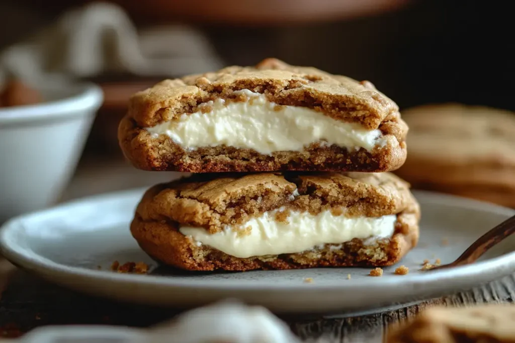 A Cheesecake Stuffed Cookie With A Creamy Center And Crispy Edges.