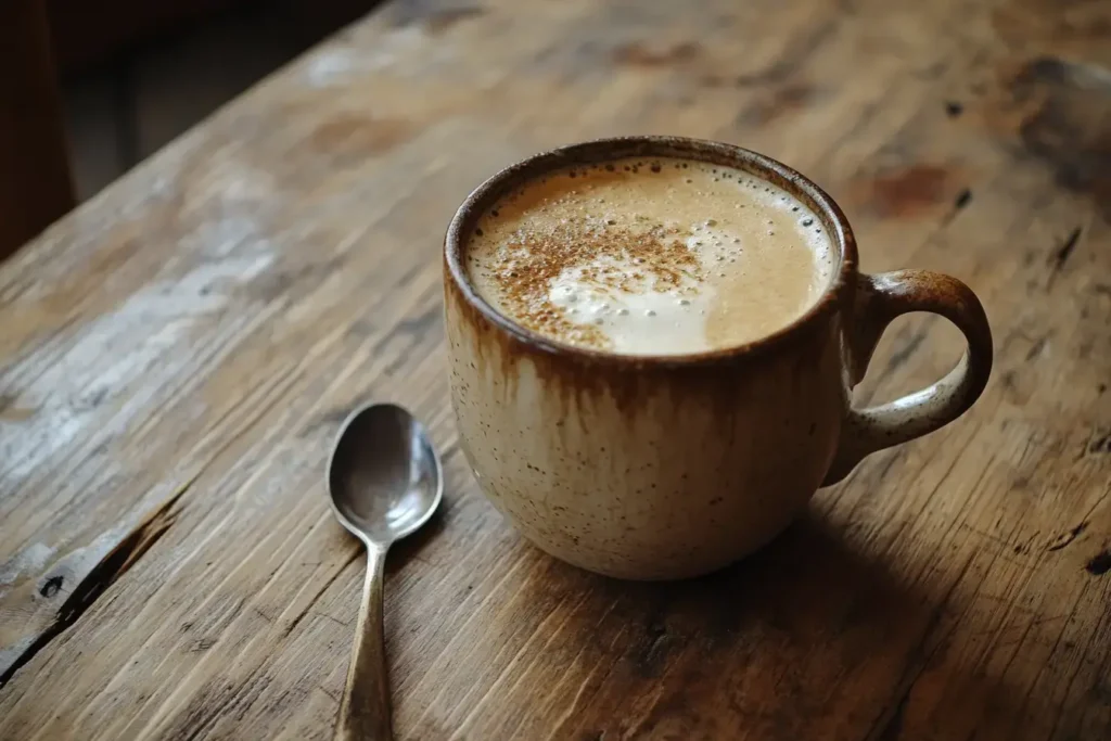 A Comforting Cup Of Hojicha Latte Served In A Rustic Mug.