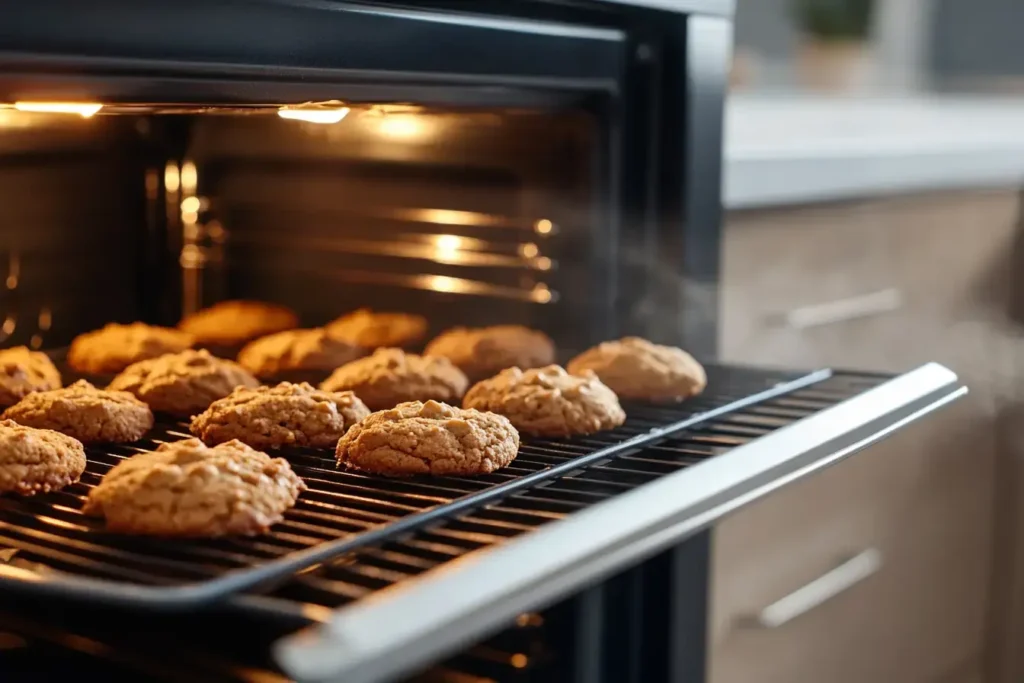 Baking Gingerbread Coffee Cake Cookies In The Oven And Cooling On A Wire Rack.