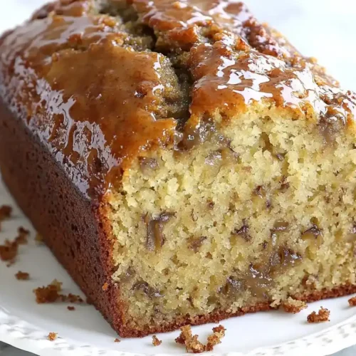 Close Up Of 4 Ingredient Banana Bread Slices Displaying Moist Interior And Golden Crust.