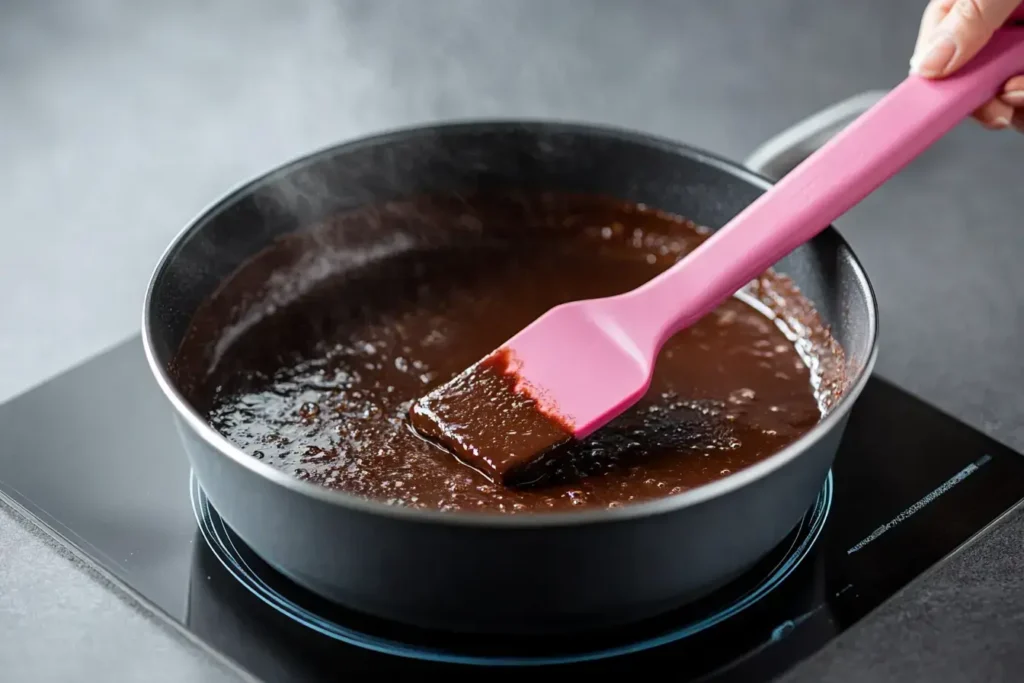 Dark Chocolate Melting In A Metal Bowl Over Simmering Water