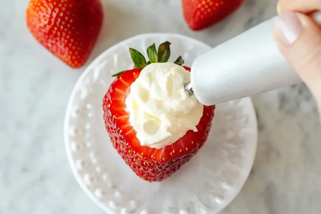 Filling Strawberries With Cheesecake Mixture