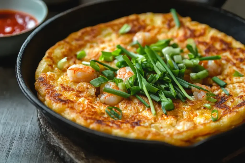 Golden Korean Pancake With Fresh Ingredients