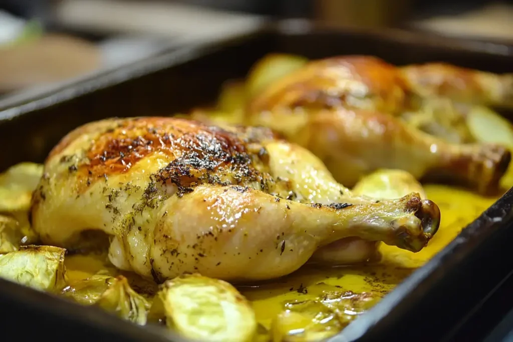 Golden Roasted half Chicken With Crackling Skin Technique