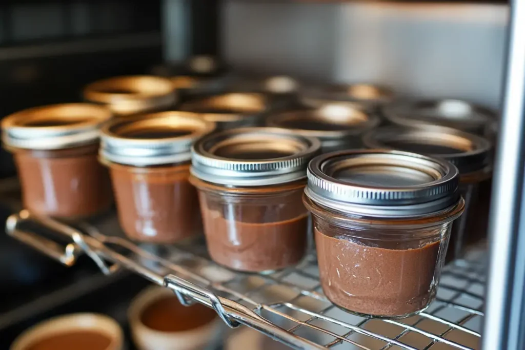 Healthy Chocolate Mousse Stored In Airtight Jars And Freezer Safe Containers.