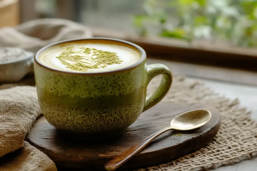 Hojicha Latte Served In Ceramic Mug