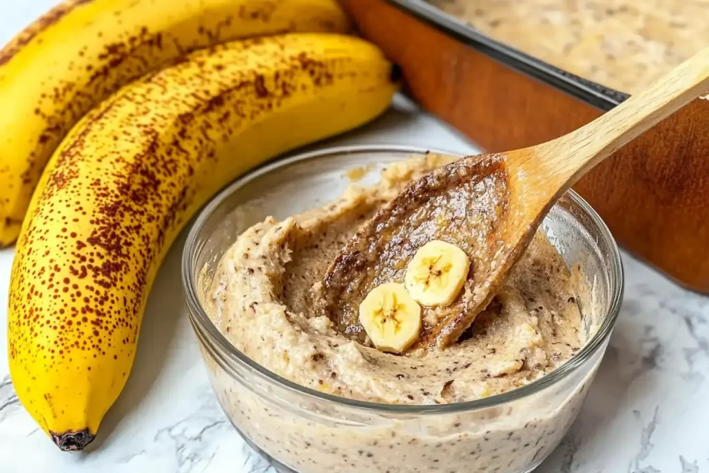 Mashing Bananas And Mixing Batter For Banana Bread.