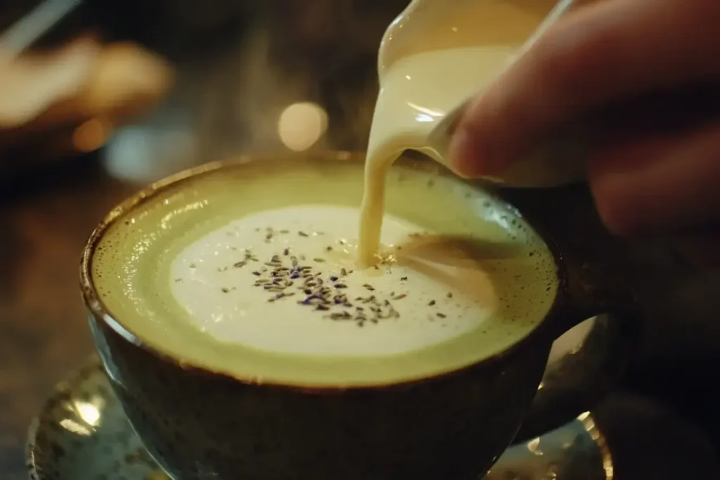Preparing Lavender Matcha Latte