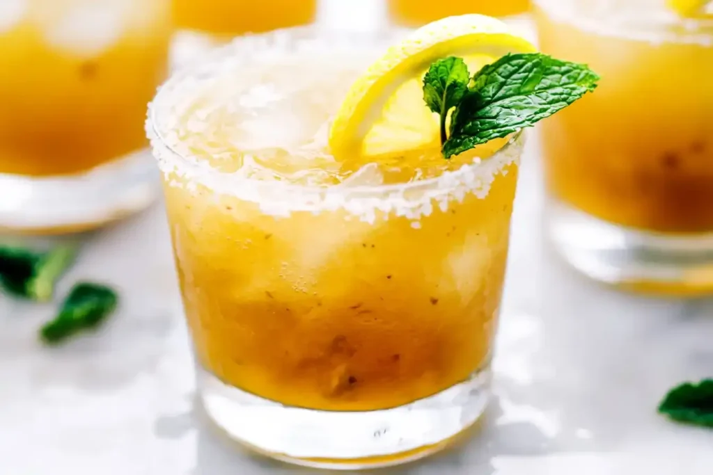 Refreshing Arnold Palmer Spiked Cocktail With Lemon And Mint Garnish.