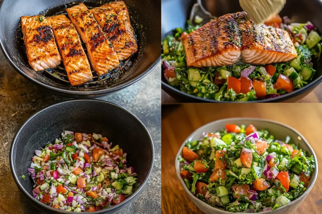Step By Step Process For Making Grilled Salmon Salad.