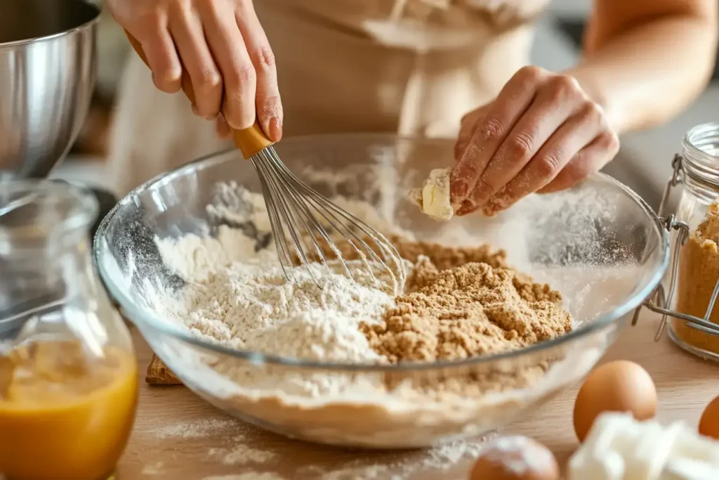 Step By Step Process Of Mixing Gingerbread Coffee Cake Cookies Dough.