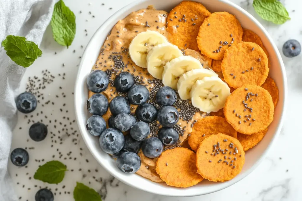 Sweet Potato Crackers Paired With Almond Butter And Banana, Figs, Goat Cheese And Honey