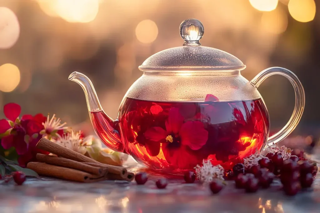 Three Spirit Herbal Elixir In Glass Teapot With Spices