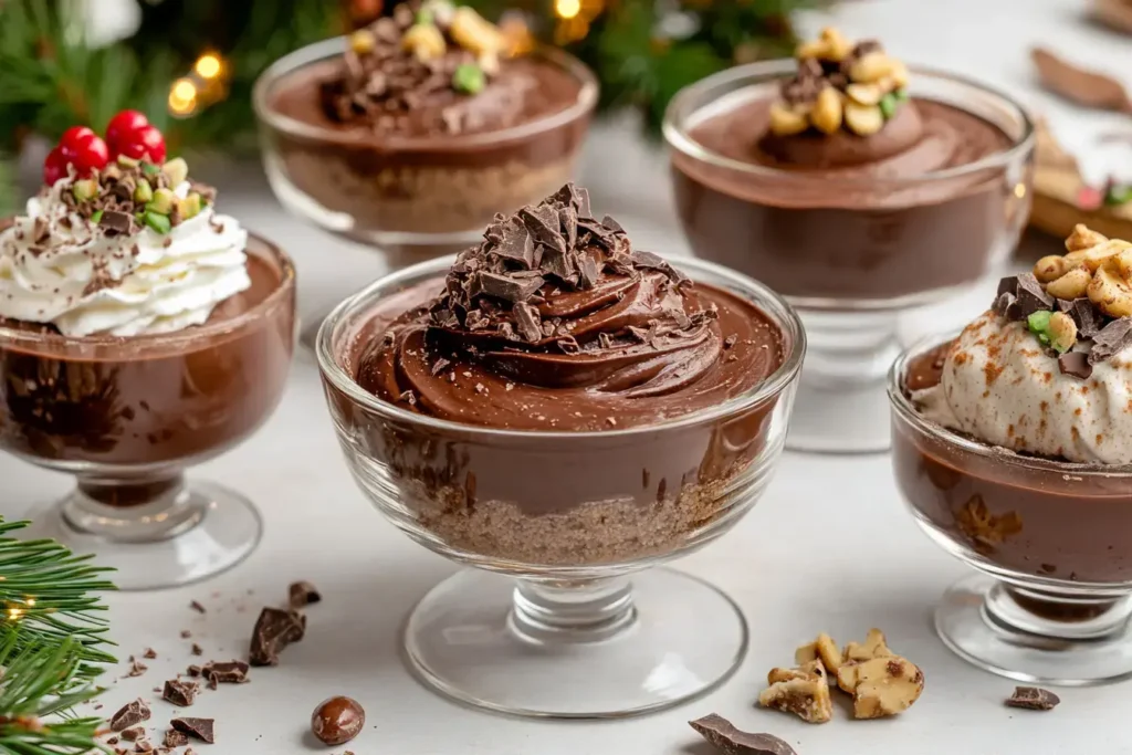 Chocolate Mousse Variations Arranged On A Festive Table.