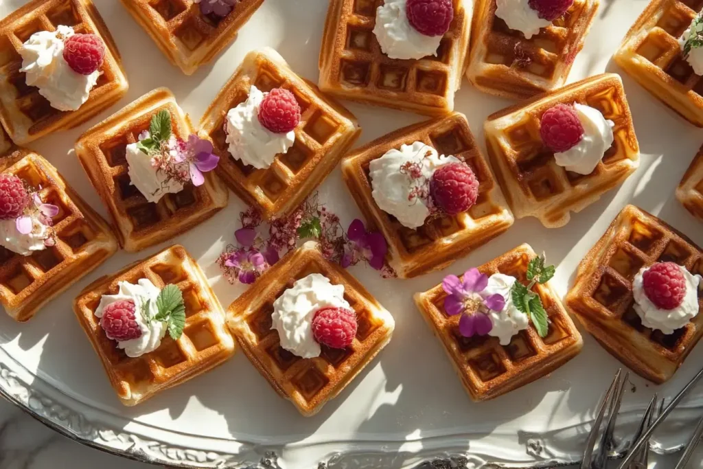 Mini Cinnamon Roll Waffles With Glaze And Berries