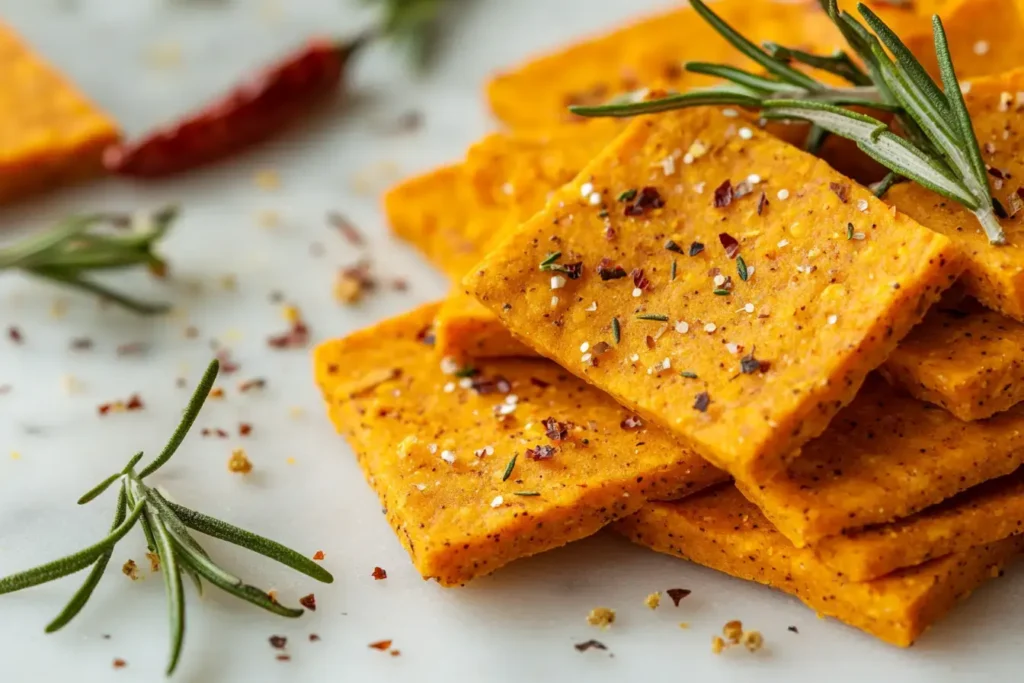 Seasoned Sweet Potato Crackers With Variations Rosemary Sprigs, Chili Flakes