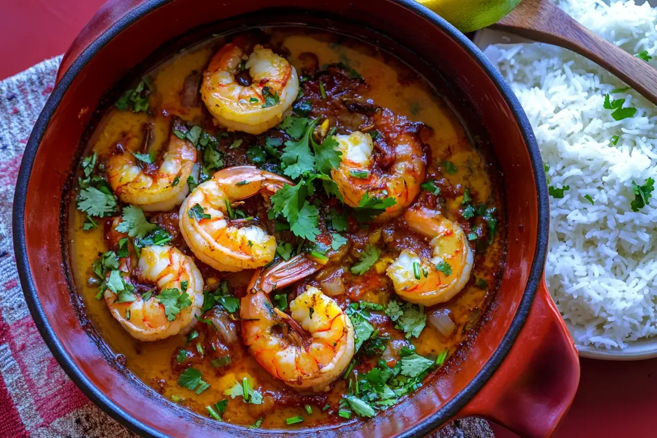 A Savory One-Pot Garlic Shrimp With Calamansi Dish, Glistening In Calamansi Soy Sauce, Garnished With Herbs And Served With White Rice On The Side.