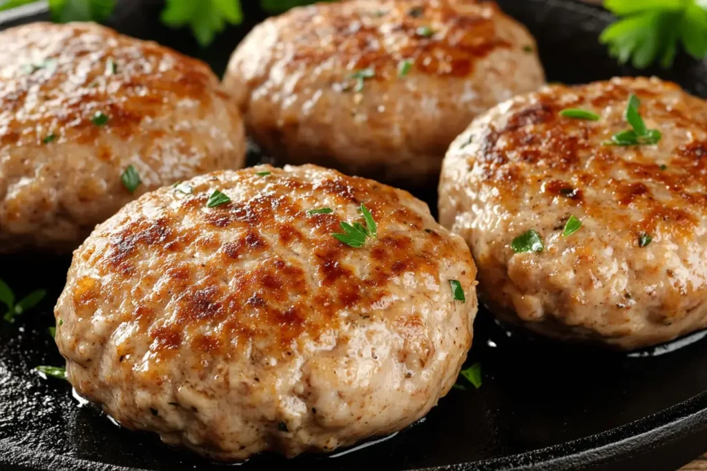 Close Up Of Perfectly Cooked Breakfast Chicken Patties