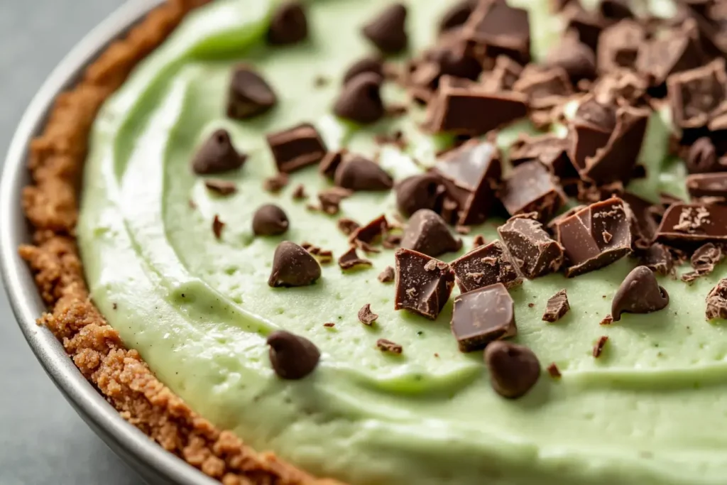 Creamy Mint Chocolate Pie With Oreo Cookie Crust And Toppings