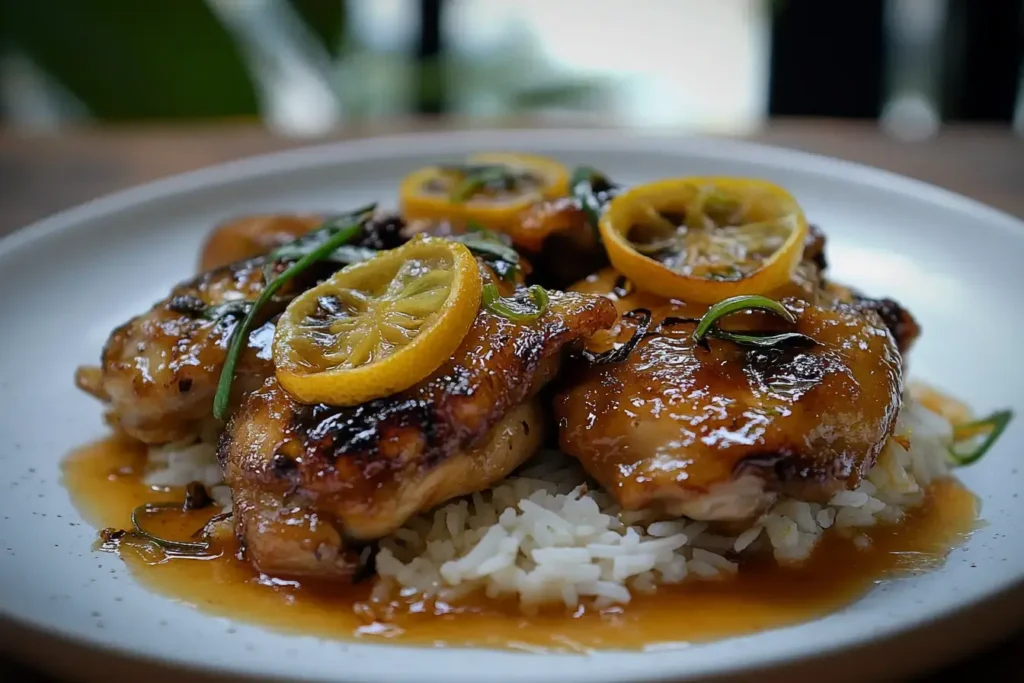 Fully Plated Calamansi Chicken With Artistic Presentation.