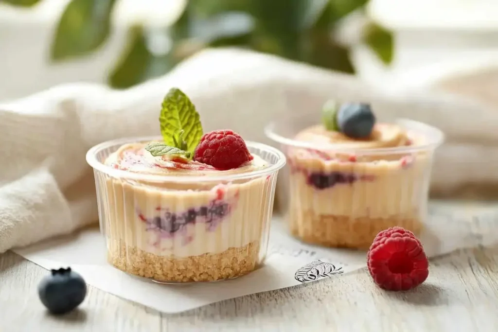 Freeze Dried Berry Cheesecake Cups With A Graham Cracker Crust And A Creamy Berry Swirl Filling