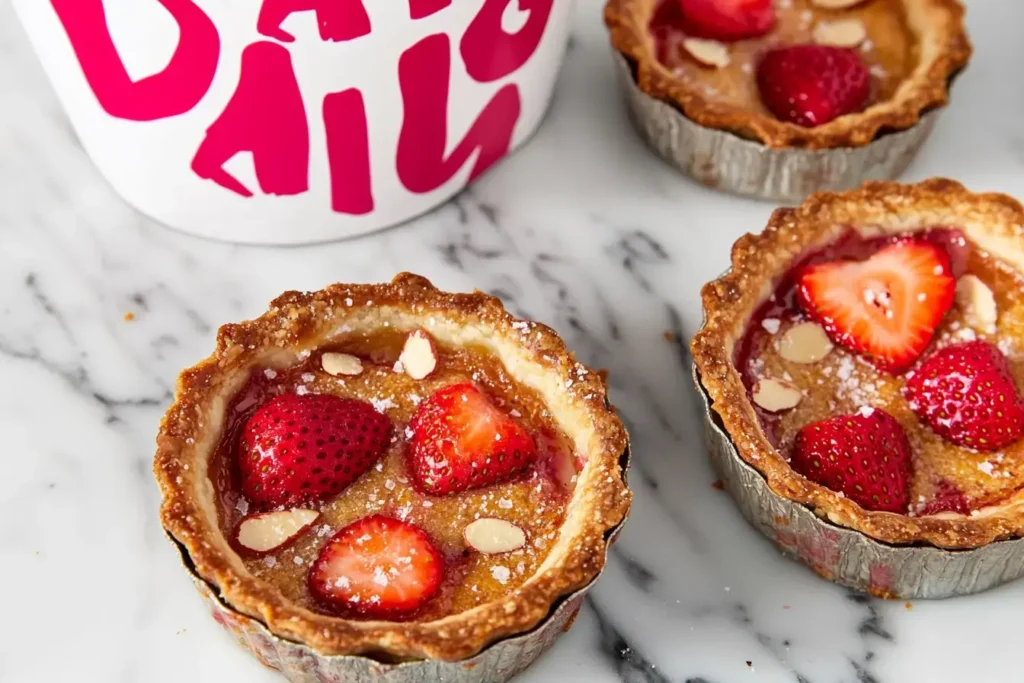Mini Strawberry Tarts Served At A Chic Brunch With Champagne And Flowers.