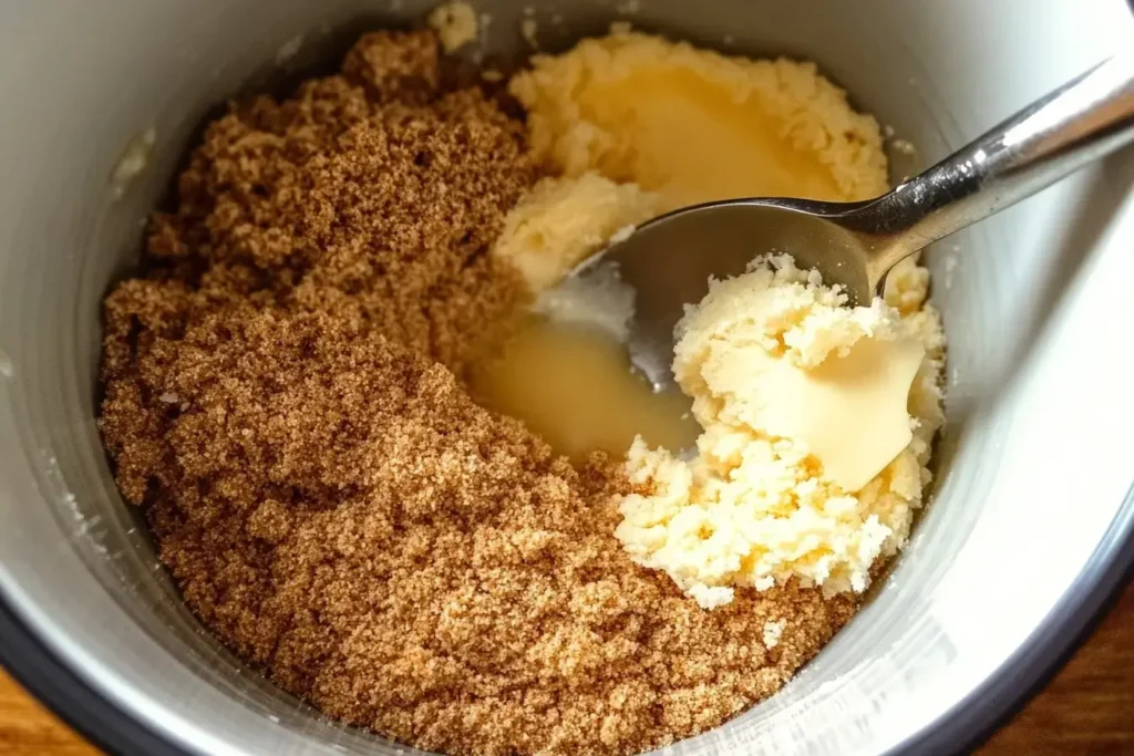 Oreo Crumbs In A Mixing Bowl, Glistening With Melted Butter, Mixing Spoon Mid Stir