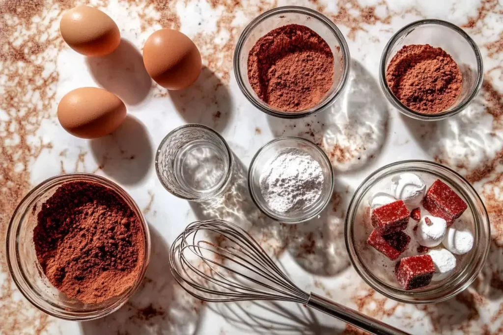 Peppermint Brownie Ingredients Including Cocoa Powder And Crushed Candies