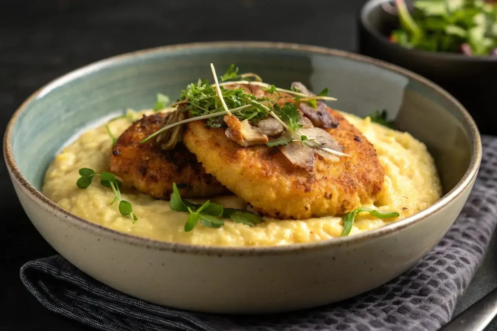 Rich And Smooth Polenta As A Side For Breakfast Chicken Patties