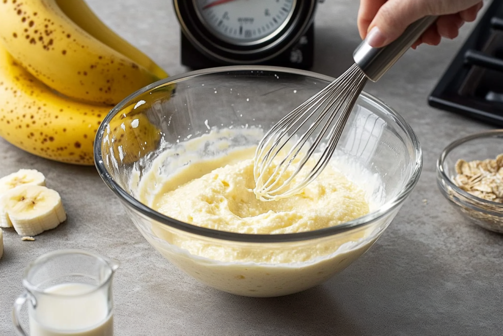 Vanilla Pudding Being Whisked With Milk In A Glass Bowl