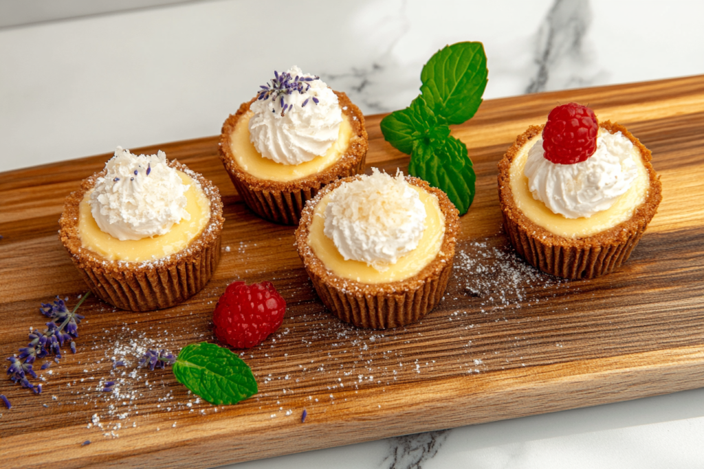 A Trio Of Creative Cheesecake Cup Variations—mango Coconut, Chocolate Swirl, Lemon Lavender