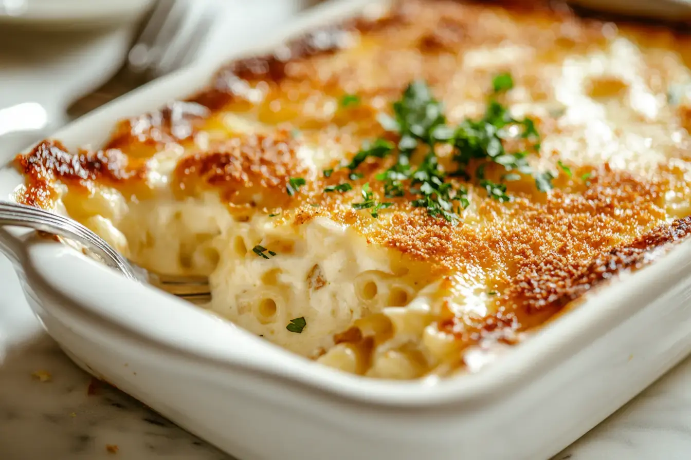 A Baking Dish Filled With Golden, Bubbly Cabot Mac And Cheese