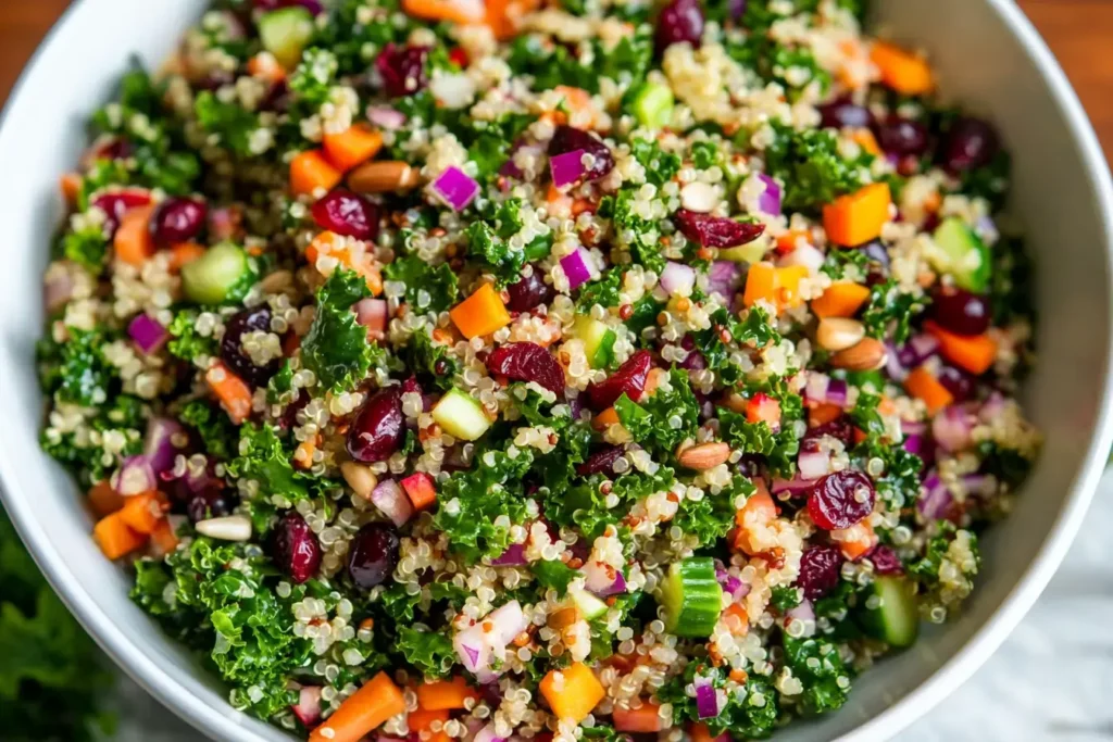 Costco Kale Quinoa Salad With Colorful Vegetables, Cranberries, And Sunflower Seeds