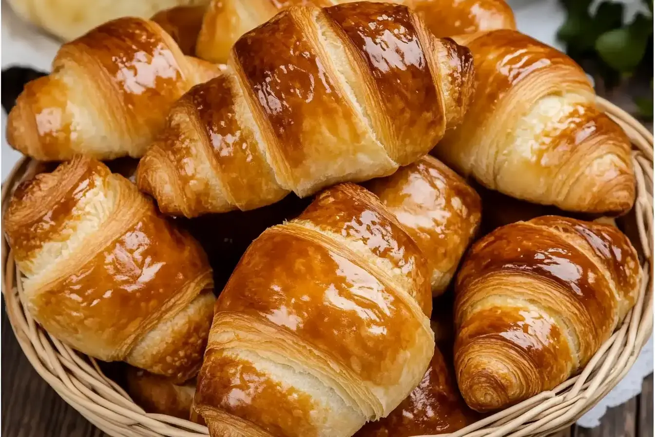 Freshly Baked Golden Swiss Gipfeli Croissants In A Basket