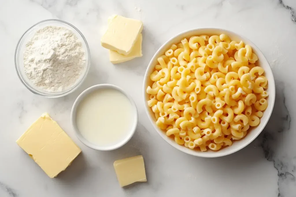 Ingredients For Cabot Mac And Cheese On Marbling Surface