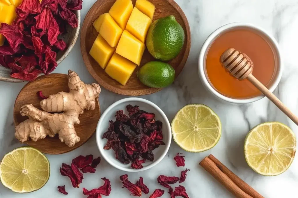 Ingredients For Passion Tango Iced Tea On Marble