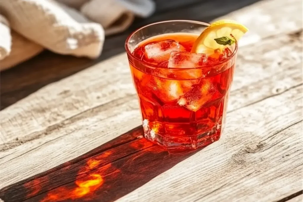 Passion Tango Iced Tea On A An Outdoor Wooden Table