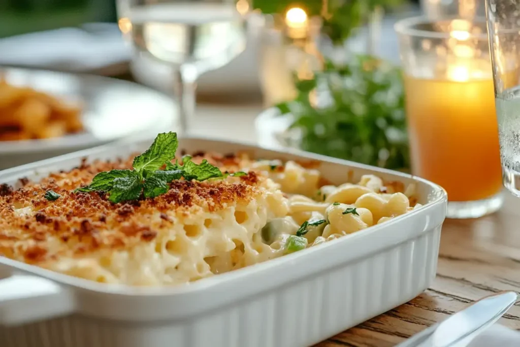 Slaw And Vegetables Paired With Baked Mac And Cheese
