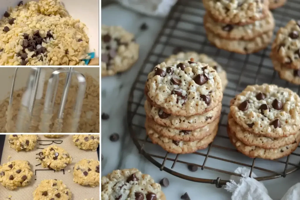 Step By Step Of How To Make Crispy Chocolate Chip Cookies With Rice Krispies 