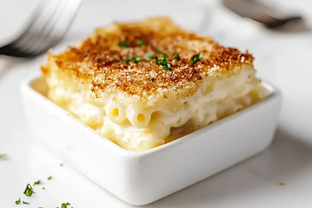 A Piece Of Cabot Mac And Cheese Served In A Dish